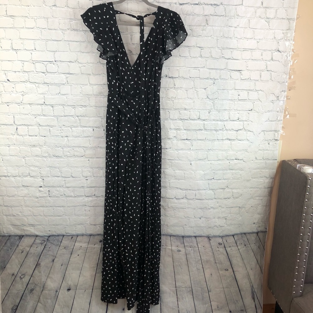 Lulus Fine Print Backless Jumpsuit- Flutter Sleeve - image 5